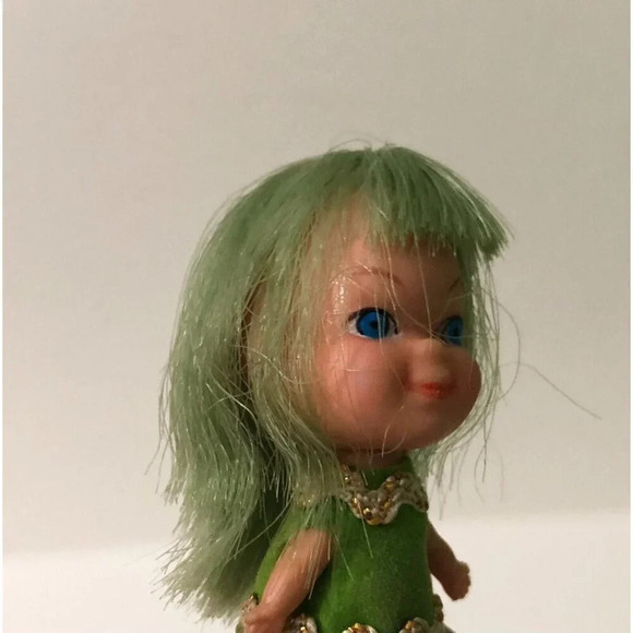 Vtg 1970s Liddle Kiddle Clone Doll Green Hair 2 Inch Tall  Hong Kong - Picture 13 of 15